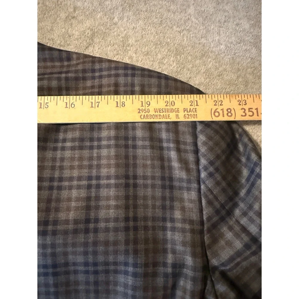 Peter Millar Mens Plaid Sport Coat Blazer Grey Blue Brown 2 Button Wool